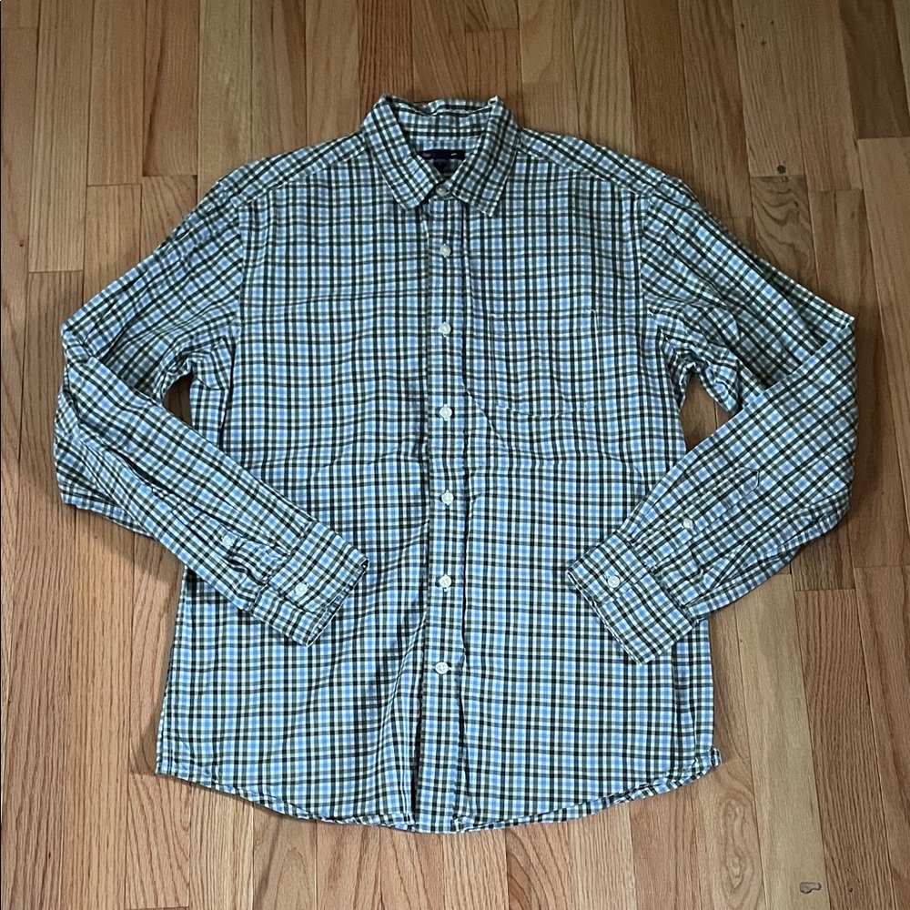 Gap Shirt Mens Medium Green Blue Check Button Up Casual Preppy Cotton Church